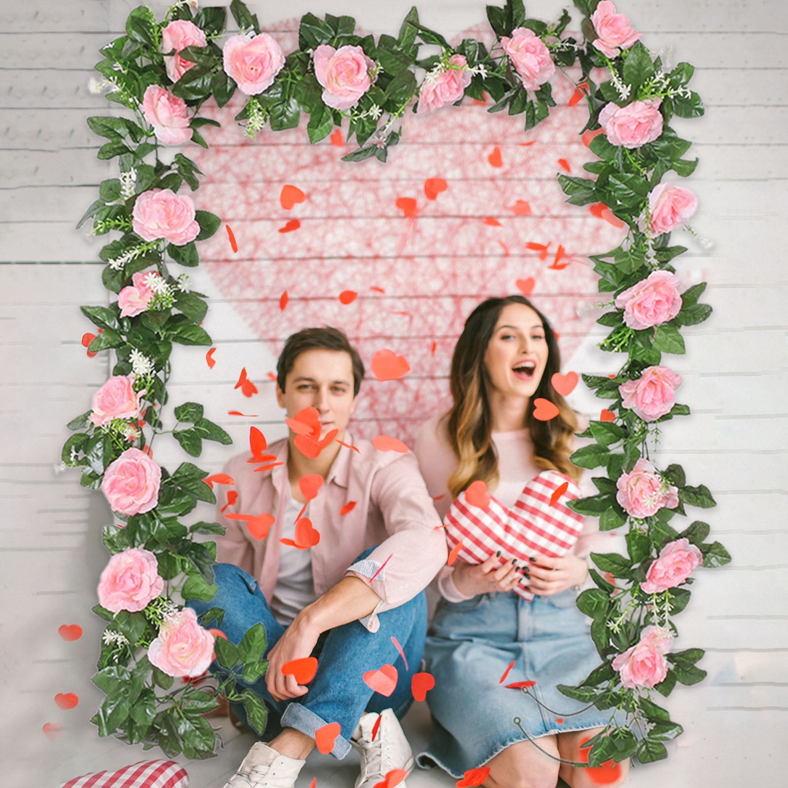 JilgTeok 4 Packs 2pcs 90.55in Artificial Rose Vine Flowers Plants Simulation 10 Heads Rose Vines for Mother's Day Wedding Scene Party Wall Hanging Mantel Tabletop Decoration