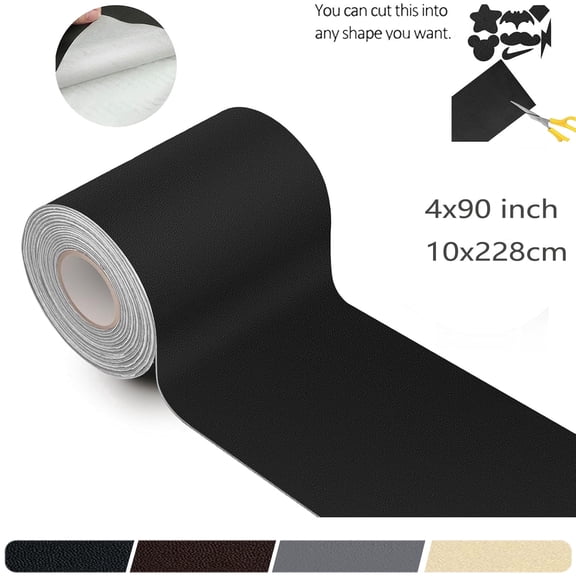 XINLTC Self Adhesive Leather Repair Patch, Black , 4 x 90 inch, Leather Seat Repair Tape, 1 Pack