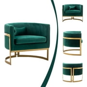 Andeworld Modern Upholstered Velvet Accent Chair Wide Arm Chair for Living Room Bedroom Leisure Chair Barrel Chair Green with Gold Legs