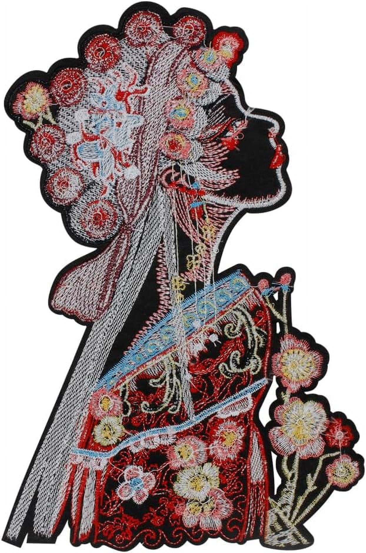 Chinese Opera Embroidered Patches Sequin Peking Opera Sew on Patch Traditional Drama HuaDan Custom Applique DIY Decor Fabric Badge