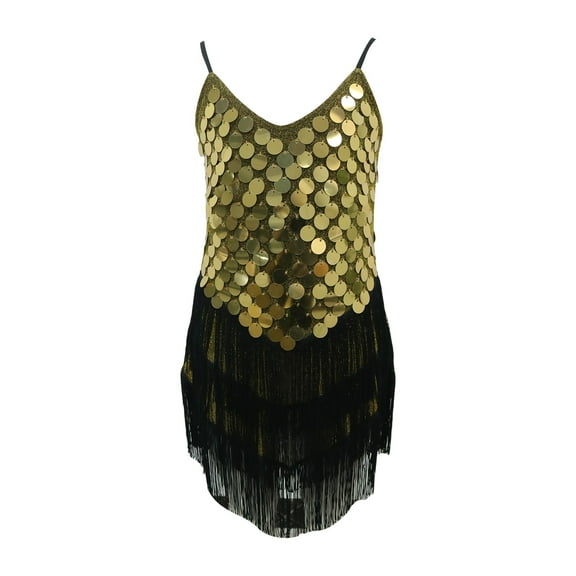 XXWXYD Girls Sequin Tassel Dress Latin Dance Skirt Sparkling Ballet Tan𝑔o Dancewear 5-14 Years Competition Performance Stage Costum𝖾 Glittery