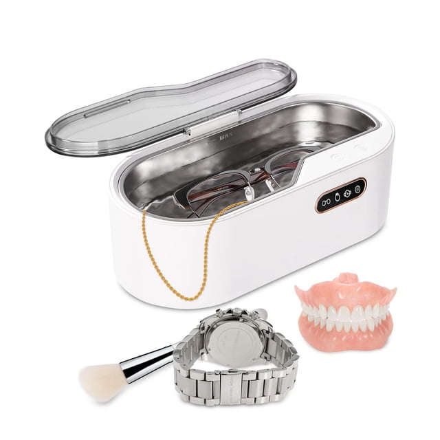 Limpiador Ultrasónico, Tina Ultrasónica 450ml 45KHz, Limpiador Ultrasónico con 5 Modos de Limpieza, Función Táctil, para Limpieza de Joyas, Relojes, Gafas, Utensilios y Dentaduras Postizas,Blanco