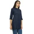 thumbnail image 5 of Phagun Women's Blue Cotton Modal 3/4 Sleeve Button Down Blouse Shirt Top - 12, 5 of 8
