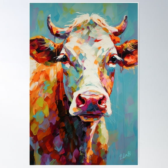Colorful Cow Poster Wall Art, Modern Wall Decor For Living Room Bedroom, 8x12 UNFRAMED