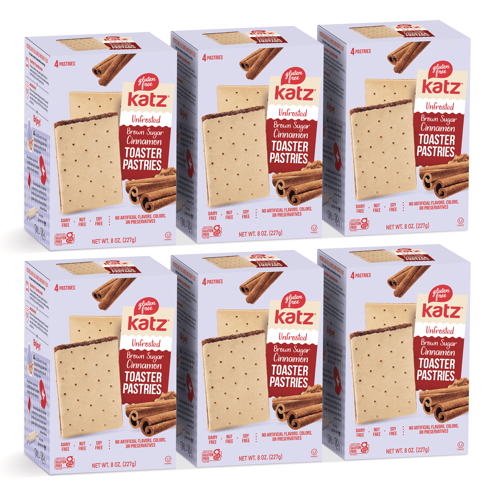 Katz Gluten-Free Toaster Pastries - Cinnamon (Unfrosted) |Gluten-Free Dairy Free Nut Free Soy Free Kosher | (6 Pack 8.0 Ounce Each)