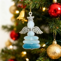 Elainilye Christmas Sea Glass Ornaments, Xmas Pendants Decor with Rope, Handmade Coastal Christmas Hanging Decorations Home Decor Gift Party Favors for Beach Lover