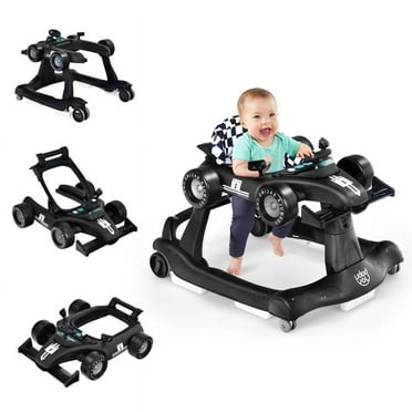 Resenkos 4-in-1 Foldable Activity Push Walker with Adjustable Height-Black, Walkers for Babies for Boys Girls Babies