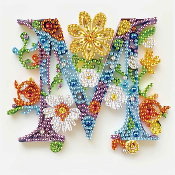 Diamond Painting Kit, Flower-Shaped Letter M with Unique Creative Design, Ideal for Home Decor and Gifts 6.69 x 6.69in