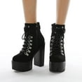 thumbnail image 6 of Women's Chunky Heel Platform Goth Dress Ankle Boots Classic Round Toe Lace Up Side Zipper High Block Heel Combat Bootie, 6 of 7