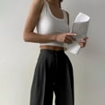 thumbnail image 4 of Gibobby pantalones para nieve mujer Pantalones de pierna ancha para mujer, cintura elástica alta en la parte trasera, pantalones de trabajo de negocios, pantalones de traje rectos (Negro, L), 4 of 5