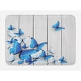 thumbnail image 1 of Butterflies Bath Mat, Blue and White Butterflies on Wooden Background Timber Wall Rustic Life, Non-Slip Plush Mat Bathroom Kitchen Laundry Room Decor, 29.5 X 17.5 Inches, Silver Blue White, Ambesonne, 1 of 2