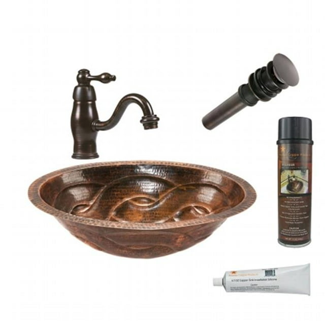 Premier Copper Products BSP3-LO19FBDDB Oval Braid Under Counter Sink with Vessel Faucet
