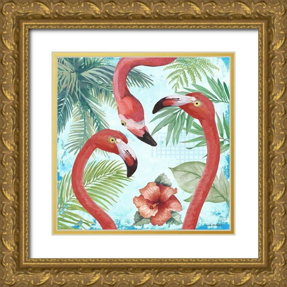 Phillips, Anita 15x15 Gold Ornate Wood Framed with Double Matting Museum Art Print Titled - Flamingos II