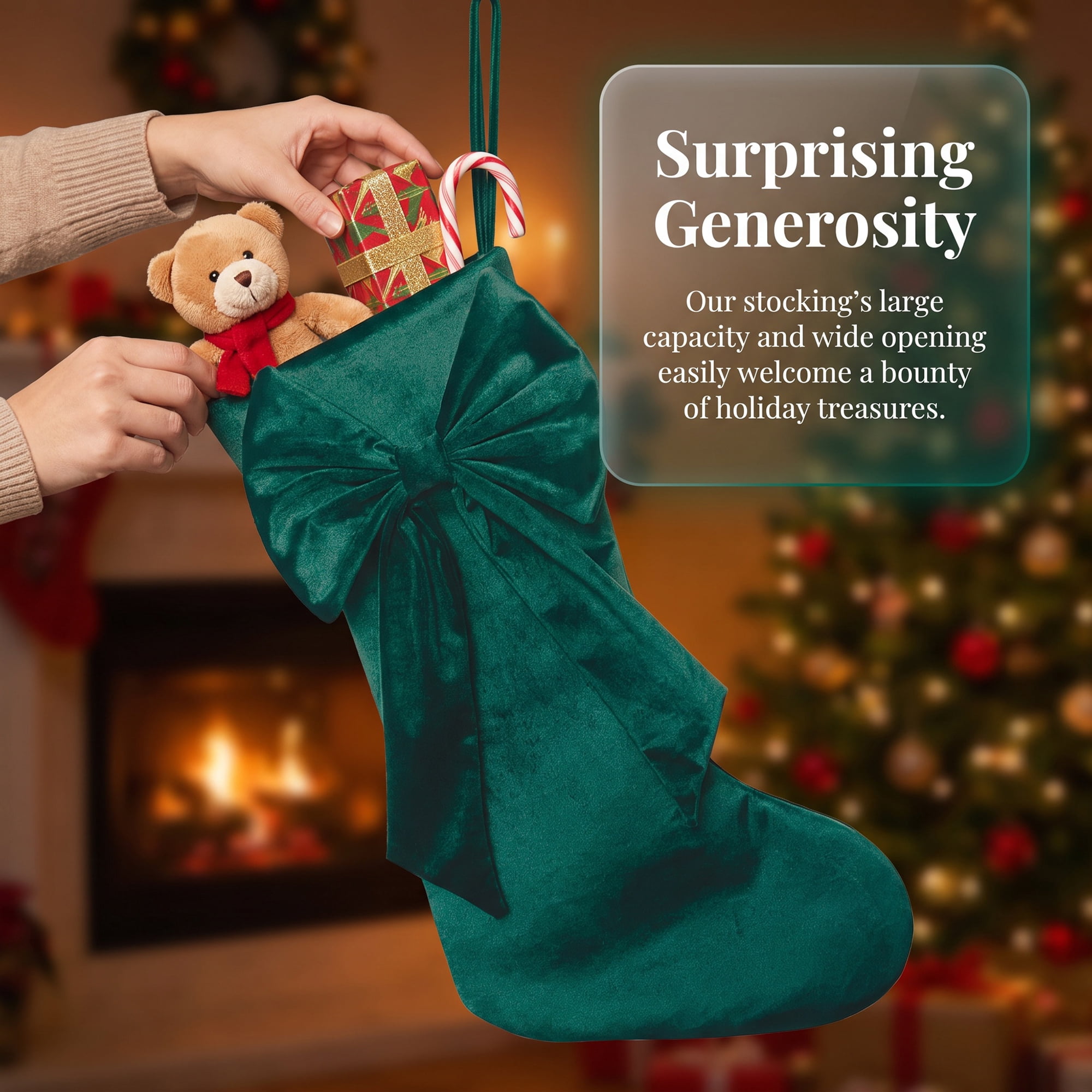 Unique Bargains Double-Layer Whimsical Extra-Large Hearthside Gift Stocking Green 18"