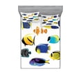 thumbnail image 2 of Fish Bedding Set with Sheet & Covers, Various Types of Sea Creatures with Atlantic Cod Bonito Palette Surgeonfish Image, Printed Bedroom Decor 2 Shams, 4 Sizes, Multicolor, by Ambesonne, 2 of 3
