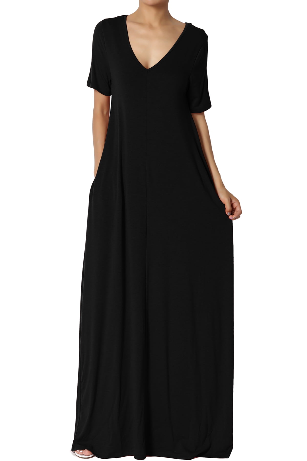 TheMogan Women's PLUS Soft Jersey Oversized V-Neck Short Sleeve Maxi Dress  W Pocket - Walmart.com