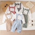 thumbnail image 5 of Ulanda Fall Outfit Newborn Baby Boy Gentleman Long Sleeve Bow Tie Romper Plaid Suspender Pants 2Pcs Christmas Clothes Set (Khaki, 12-18 Months), 5 of 9