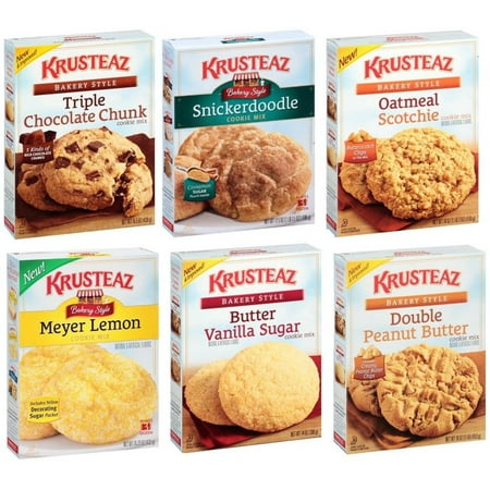 KRUSTEAZ Cookie Mix Variety Pack - Bundle of 6 Different Flavors - Triple Chocolate, Snickerdoodle, Peanut Butter, Meyer Lemon, Butter Vanilla, Oatmeal. Snack Pack, Care