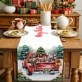thumbnail image 4 of Christmas Trees Cotton Linen Table Runner for Dining Kitchen, Red Truck Xmas Winter Green Forest Wedding Outdoor Party Tablerunners Decoration, Dresser Scarf Coffee Tablecloth Runners 13x120 Inches, 4 of 9