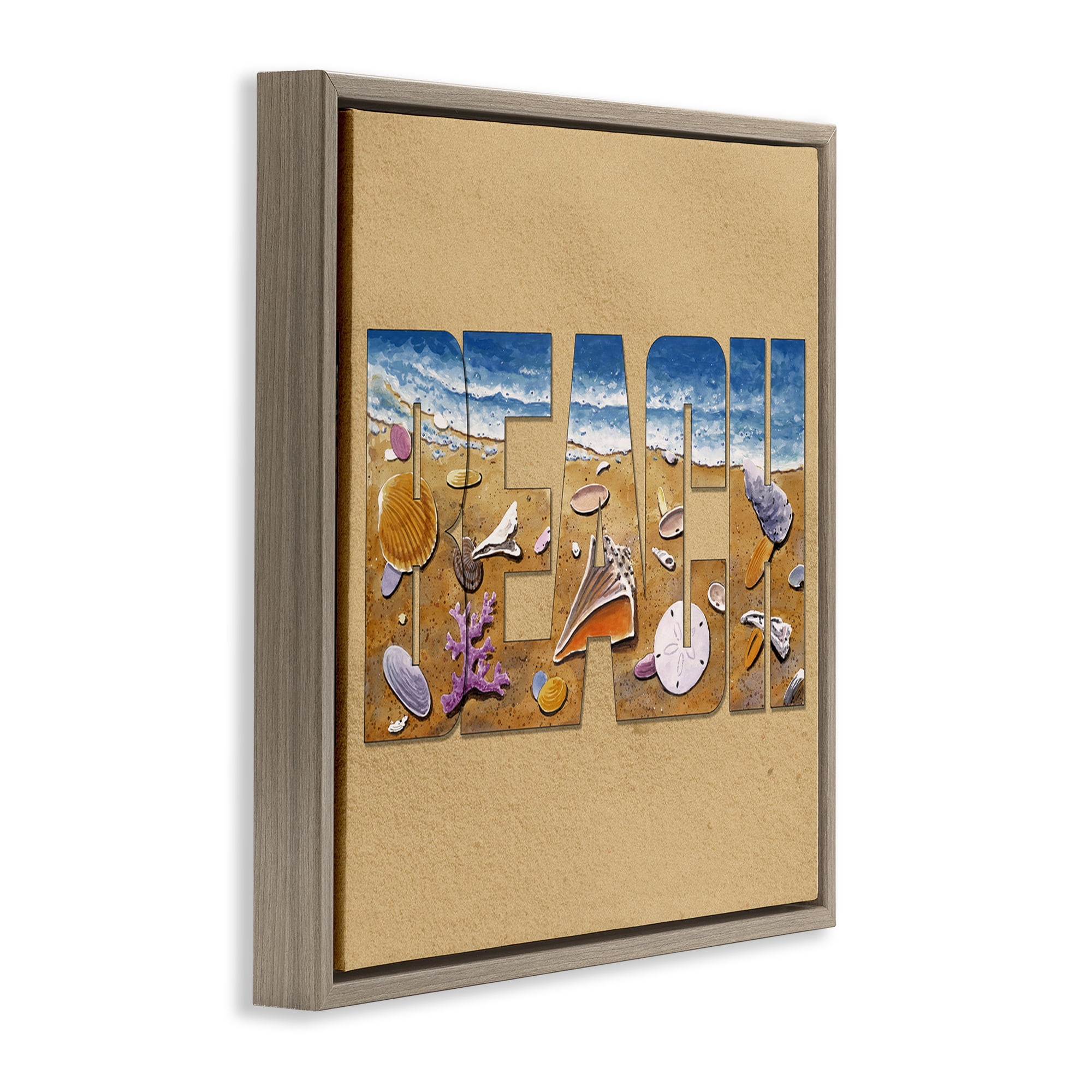 Stupell Industries Beach Letters Outline Nautical & Beach Painting Brown Floater Framed Canvas Art Print Wall Art, 18 x 18