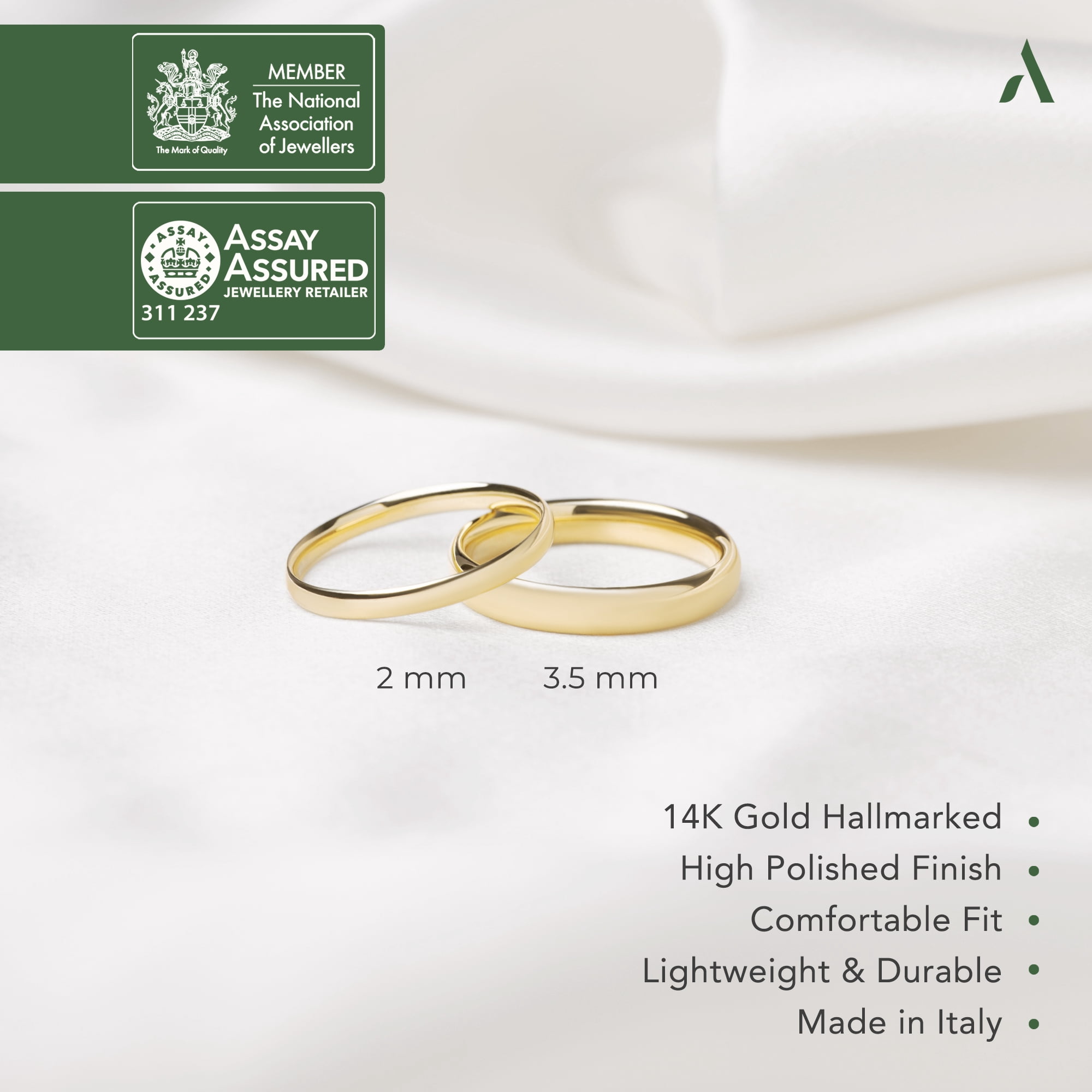 Amberta Solid Italian 14K Gold Wedding Bands for Women Men | Real 14K Gold Wedding Rings His and Hers | Polished Premium Yellow White Rings for Him and Her: 2 mm Yellow Gold Ring Size 5.75