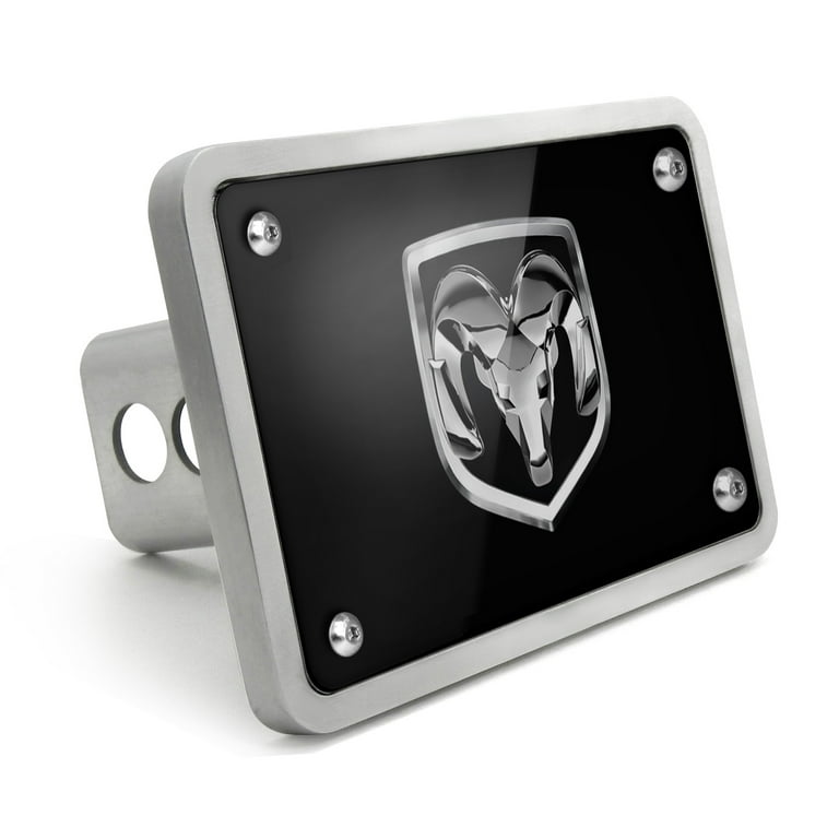 RAM Head Logo UV Graphic Black Billet Aluminum 2 inch Tow Hitch Cover
