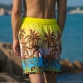 thumbnail image 3 of SWSMCLT Men's Boardshorts Summer 100 All Cotton Loose Knee Length Casual Walking Beach Shorts Pockets Tropical Palm Tree Elastic Waist Drawstring Yellow Medium, 3 of 5