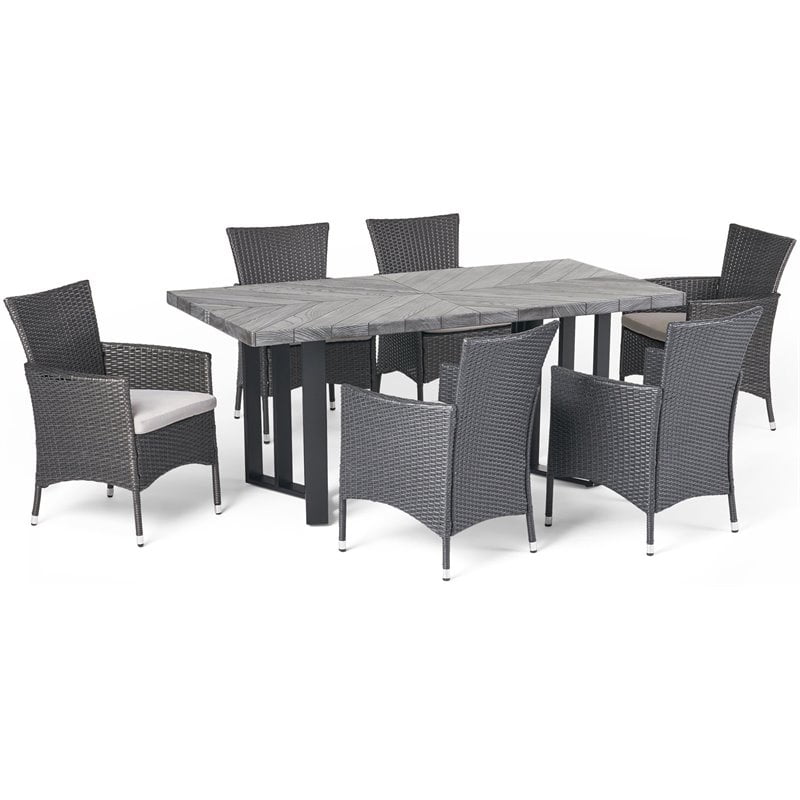 Noble House Taylor 7 Piece Concrete Top Patio Dining Set in Textured Gray
