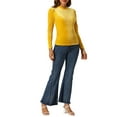 thumbnail image 2 of INSPIRAR CHIC Blusa de terciopelo metálico con brillo y cuello alto de manga abullonada para mujer XS Amarillo, 2 of 6