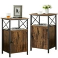 thumbnail image 3 of VECELO 3-Piece Bedroom Set Queen Size Metal Bed Frame and 2 Brown Nightstand, 3 of 8