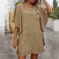 thumbnail image 6 of Womens Linen Coverups Dress Batwing Sleeve Beach Vacation Dress Summer Casual Going Out Dress Khaki, XL, 6 of 6