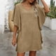 thumbnail image 5 of Mujeres manga corta vestidos de verano cuello en V sólido Batwing manga suelta cambio longitud de rodilla casual cómodo vestido corto de manga larga para mujeres, 5 of 6
