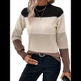 thumbnail image 2 of Suéteres de Bloque de Color para Mujer, Blusas de Larga con Cuello Alto, Suéter de Punto Holgado. Caqui L, 2 of 7