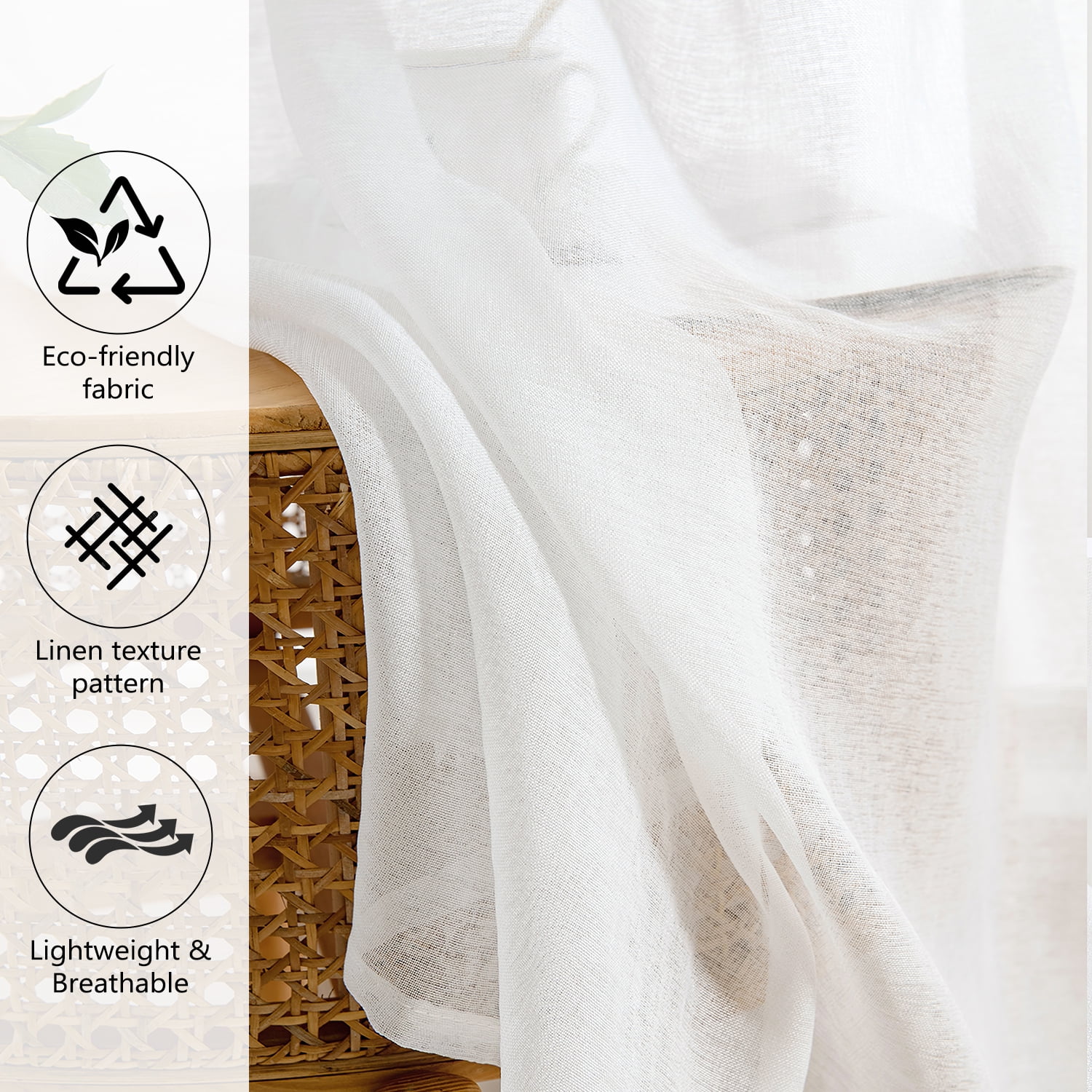 XUEYU Sheer Curtains 96 Inch Long, Window Curtain Panels, Rod Pocket Voile Sheer Panel Drapes, Light Filtering for Bedroom, Living Room, Yard, 2 Panels, 52" W x 96" L, White