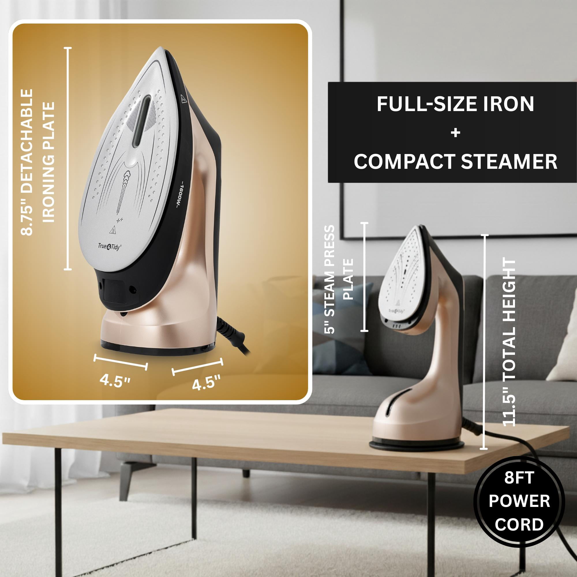 1600W True & Tidy Gold XL Iron and Steamer with Digital Screen and Detachable Ironing Plate
