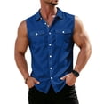 thumbnail image 3 of Mens Summer Shirt Button Down Breathable Collared Sleeveless Top Casual Lightweight Cotton Linen Tank Tops Dressy (M,Blue), 3 of 9