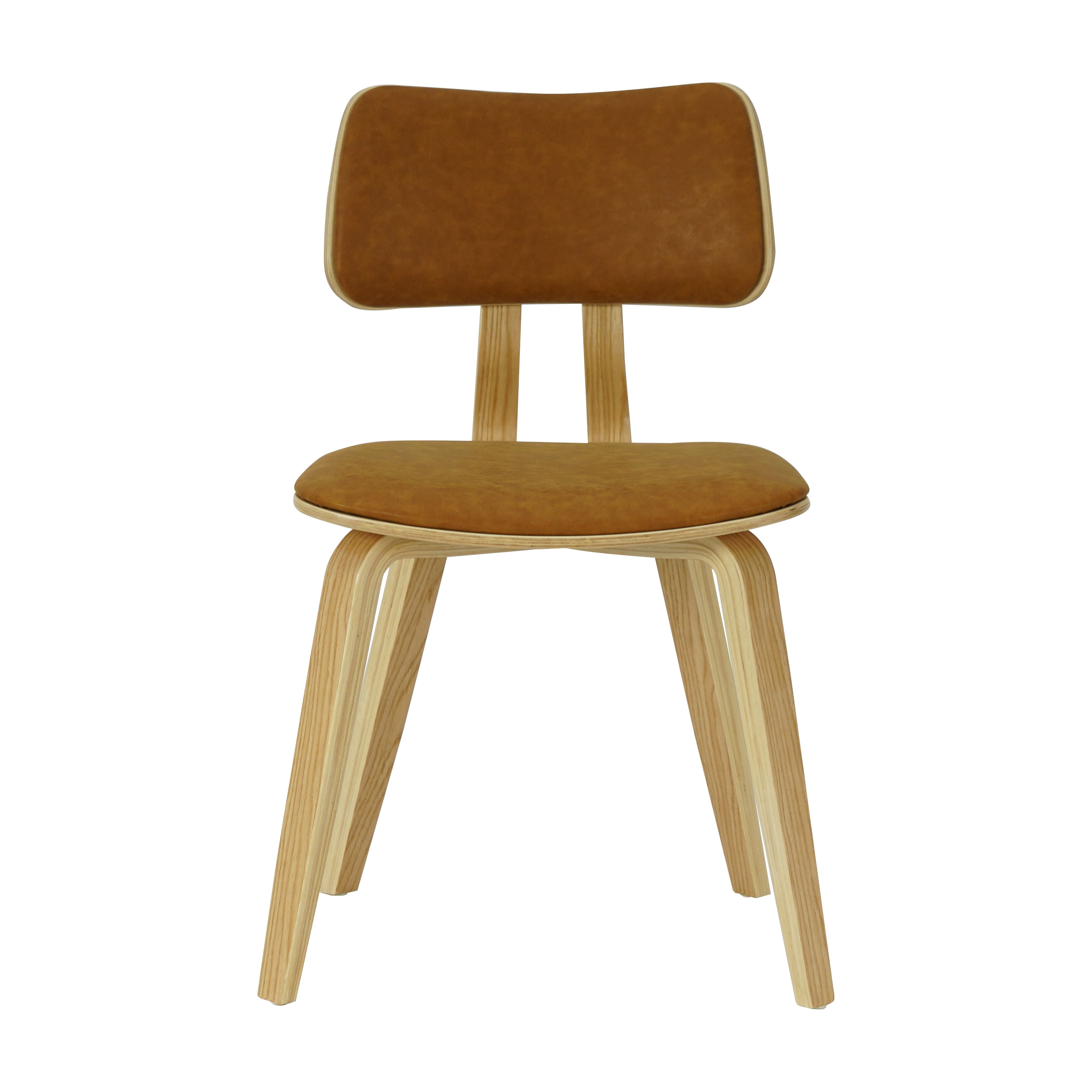 Jaguar Camel Curved Back Wood Dining Chair with Faux Leather Seat Set of 4