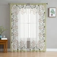 thumbnail image 3 of Sheer Curtains 72 inches Long, Chinese Style Cranes Peach Flowers Palm Leaves Border Light Filtering Sheer Window Curtains Rod Pocket Voile Drapes for Bedroom Living Room, 52"W x 72"L 2 Panels, 3 of 7