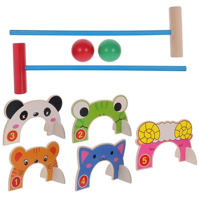 OUNONA 1 Set Kids Animal Croquet Set Outdoor Wood Assorted Color for Family Interaction