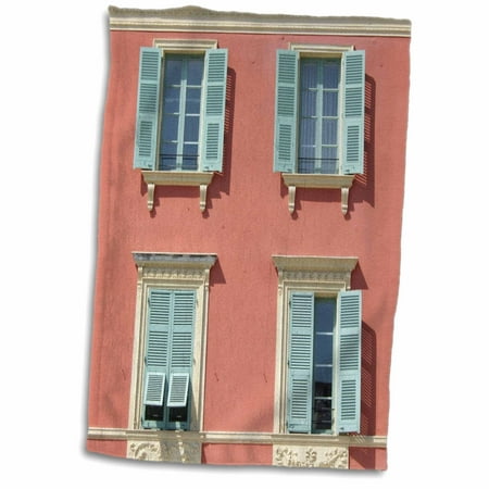 - 3dRose Quaint European shuttered windows in Nice - South of France - pink coral orange and mint green blue - Towel, 15 by 22-inch