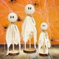 thumbnail image 6 of Halloween Decorations Indoor - Set of 3 Primitive Halloween Ghosts on Wooden Stand for Table Centerpieces, Shelves, and Mantels, 6 of 8