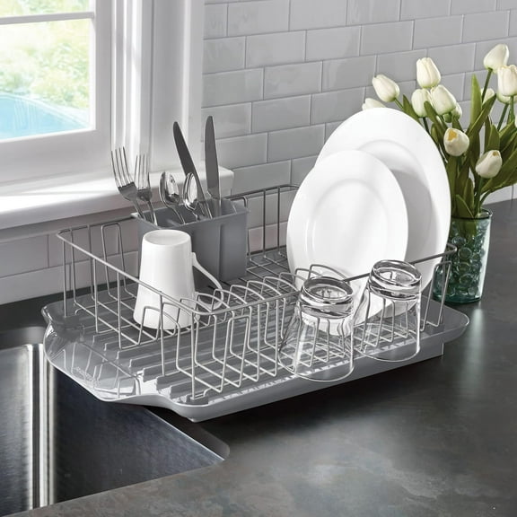 3-Piece Large Capacity Dish Drying Rack Set with Drainboard and Utensil Holder