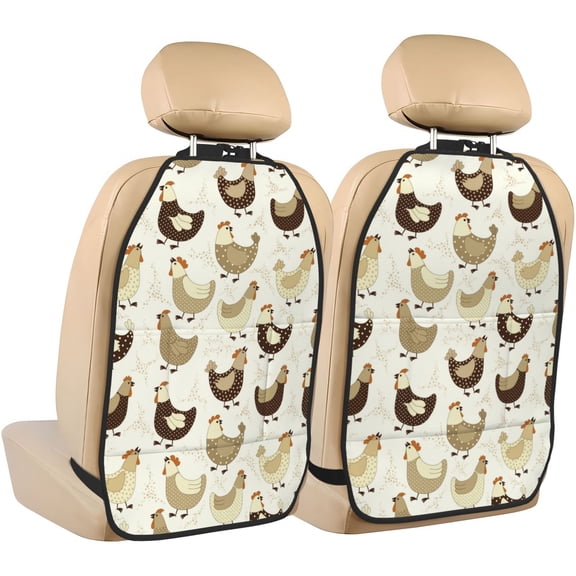Xecao Chicken Cartoon Pattern Car Seat Back Protector 2 Pack Large Capacity Pocket, Kick Mats Back Seat Protector