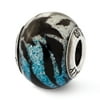 Sterling Silver Italian Variegated Blue & Black Stripes Glass Bead