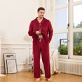 thumbnail image 5 of EK4YDNDS Mens Pajama Set, Comfy Flannel PJS Set for Men Lounge Warm Sleepwear（BURGUNDY, L）, 5 of 5