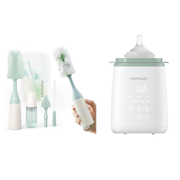 Momcozy Chauffe-biberon, Rapide, Réchauffement Précis avec Minuterie et Arrêt Automatique & Trousse de Brosses pour Biberon Momcozy, Conception Innovante à Pression pour un Nettoyage Efficace des Biberons, Tire-Lait
