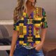 thumbnail image 2 of Blusas de Verano de las Mujeres Casual Gradiente Manga Corta V-Cuello Superior, Ligera Imitación de Tela de Estante para la Primavera Y el Verano Diario Y de Fiesta, 2 of 5