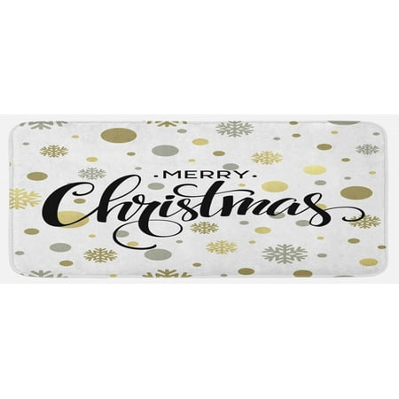 

Christmas Kitchen Mat Merry Christmas Lettering on an Abstract Modern Snowflake Dot Pattern Plush Decorative Kitchen Mat with Non Slip Backing 47 X 19 Multicolor by Ambesonne