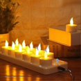 thumbnail image 3 of Flameless Candles - 12 Rechargeable LED Heat Candles with Flaming Effect + 12 Frosted Cups - Comes with Charging Base, 3 of 4