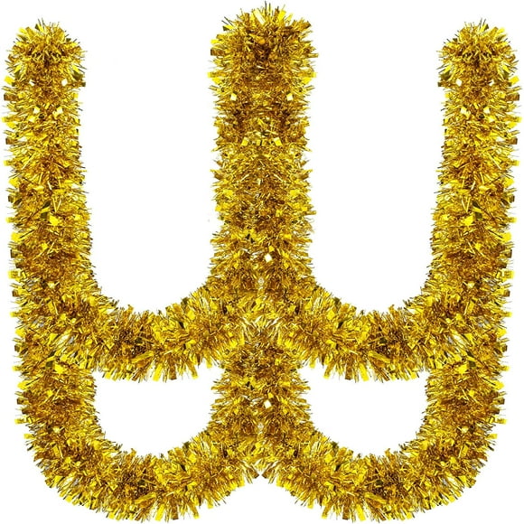 Nvzi 16.4 Feet Christmas Tinsel Garland Metallic Twist Garland Shiny Hanging Garland Ornaments for Christmas Tree Party Supplies Indoor and Outdoor Decoration (Gold)